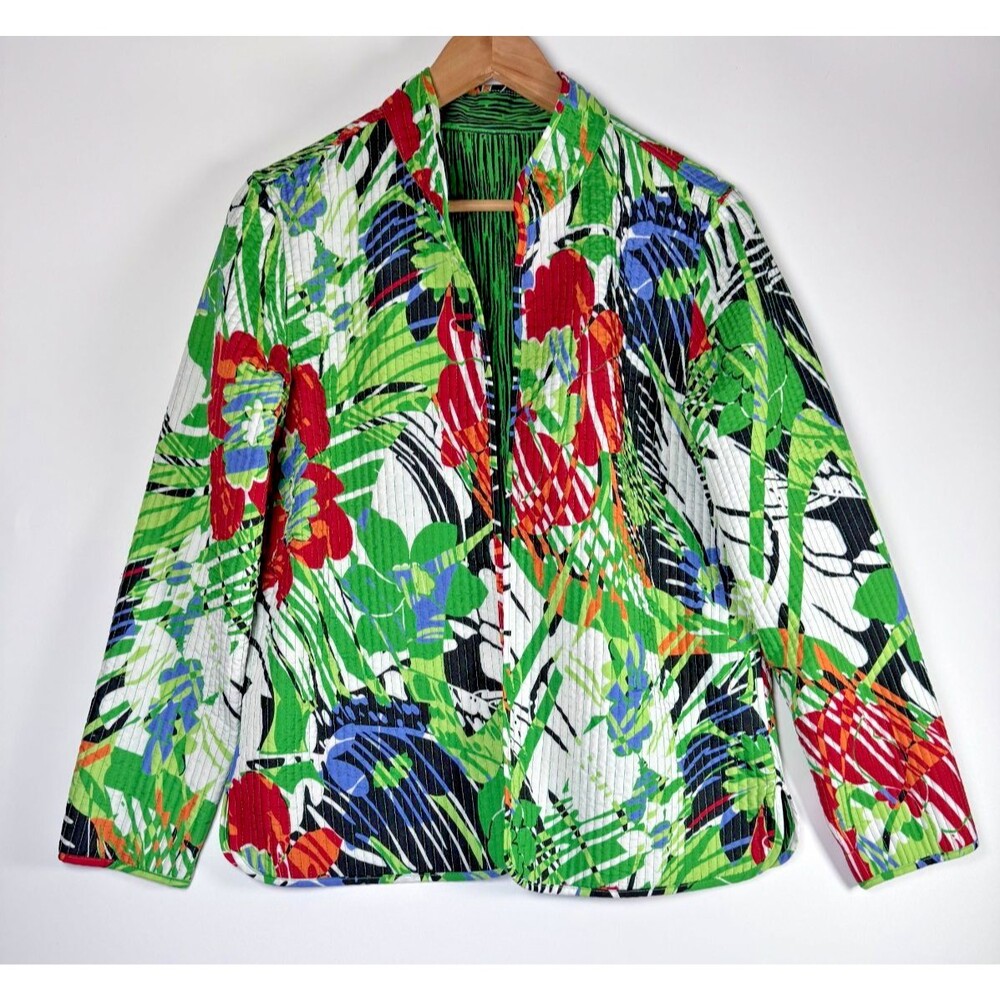 Gumps San Francisco‎ Quilted Jacket Womens Medium Tropical Floral Open Front